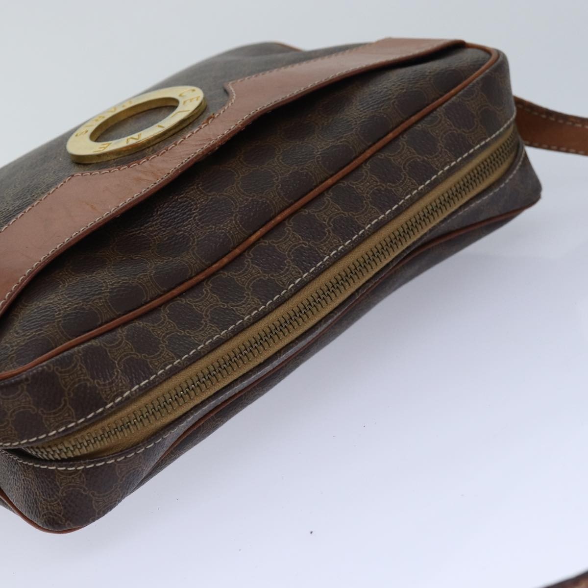 CELINE Macadam Canvas Shoulder Bag Pvc Leather Brown Gold - 6