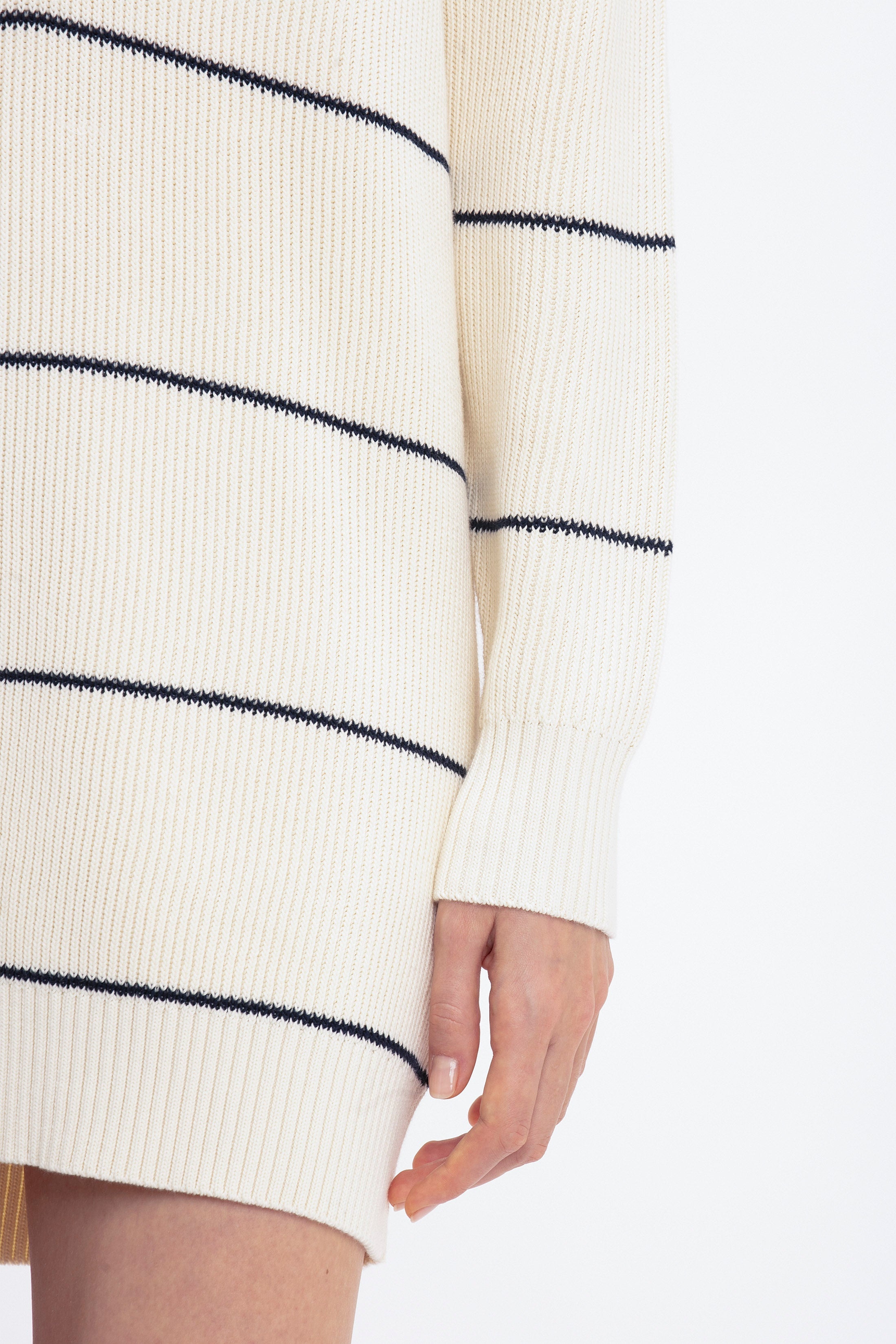 Frame Detail Jumper Dress In Natural-Navy - 5