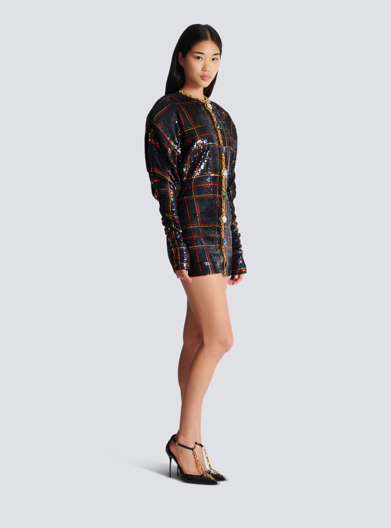 Short embroidered plaid dress 3