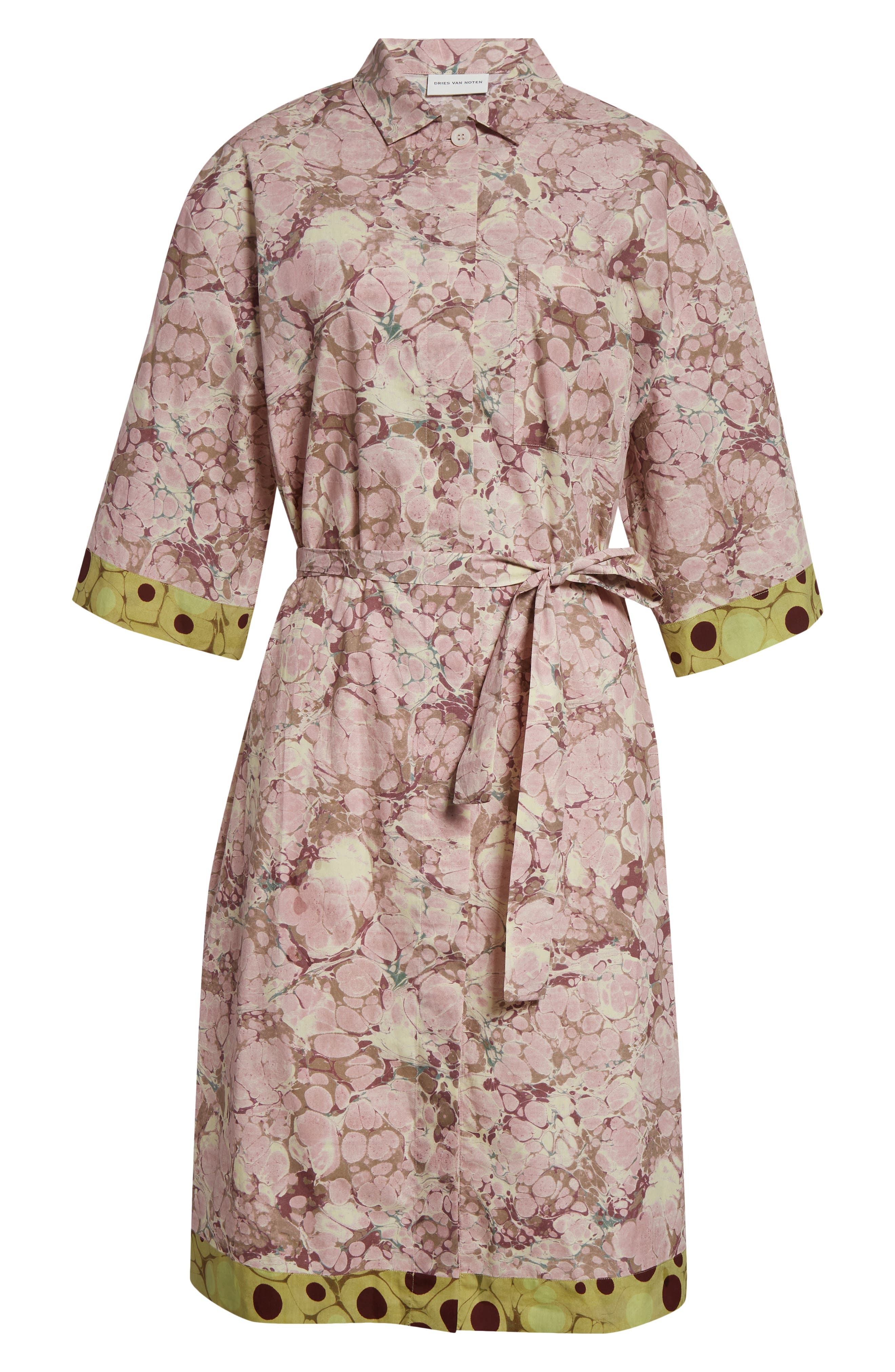Dries Van Noten Doralia Mixed Print Belted Cotton Poplin Shirtdress in Blush at Nordstrom - 5