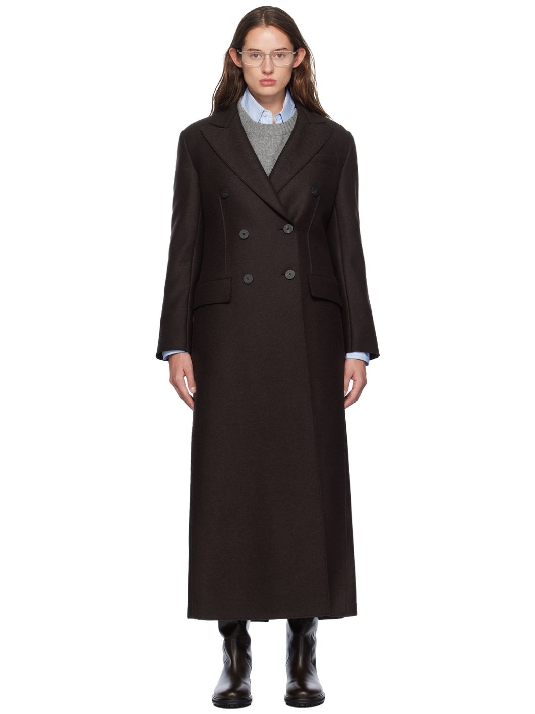 Brown Long Double Breasted Coat - 1