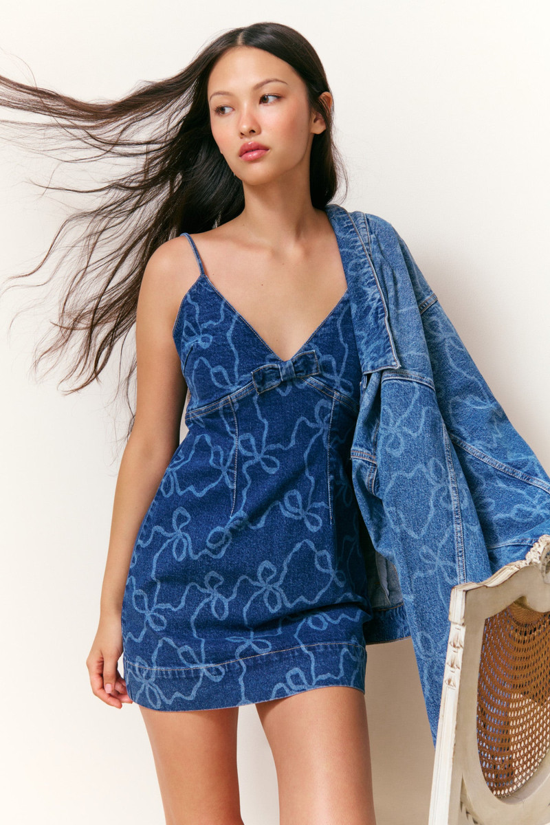 LoveShackFancy Solina Denim Bow Mini Dress outlook