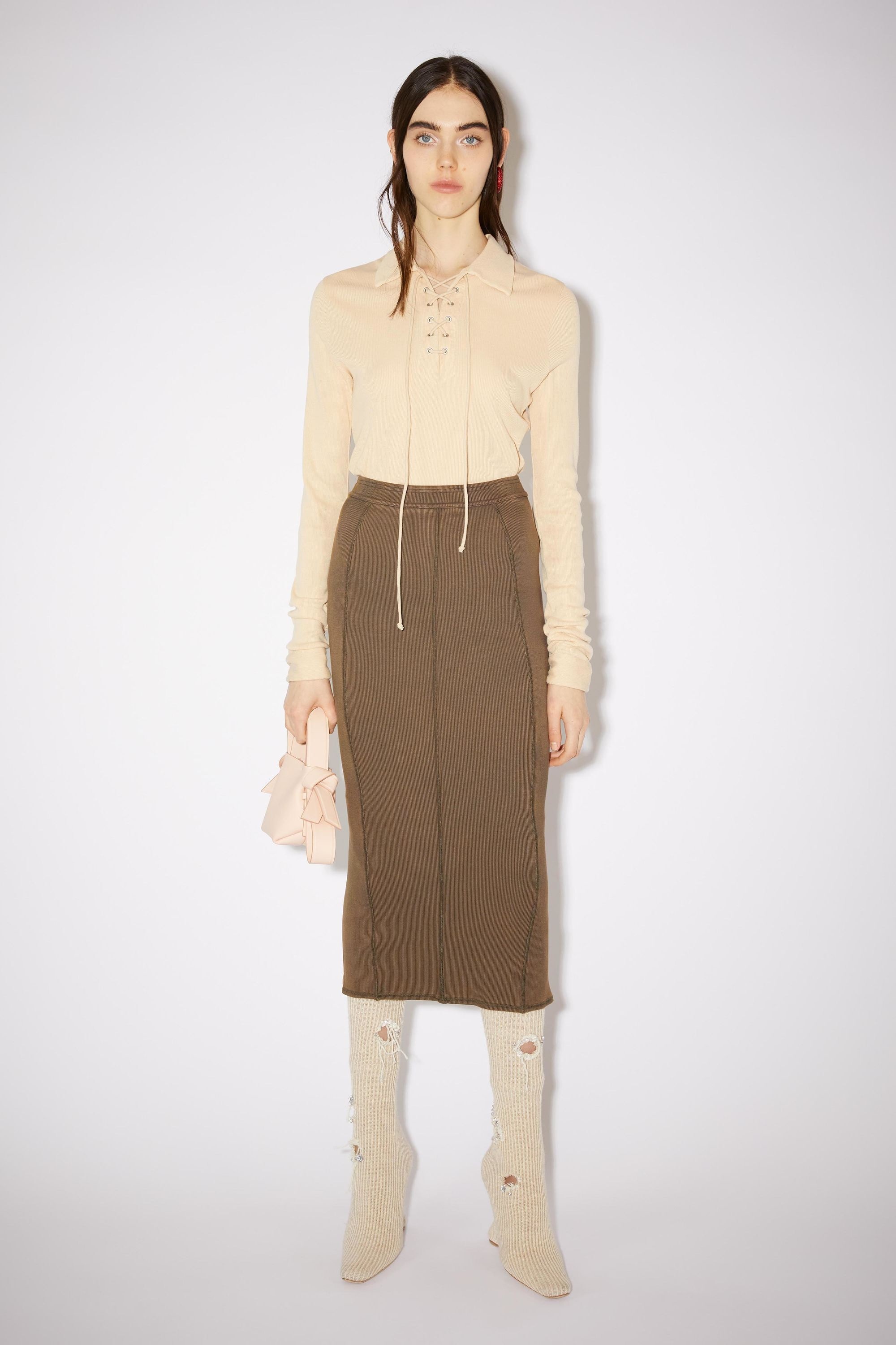 Ribbed Midi skirt - Brown - 2