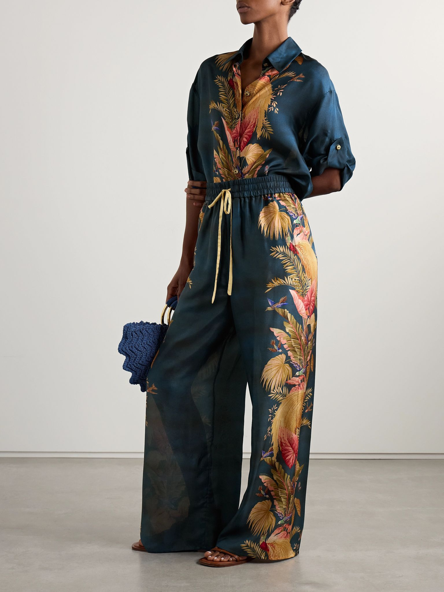 Ascension printed silk-satin wide-leg pants Blue - 2