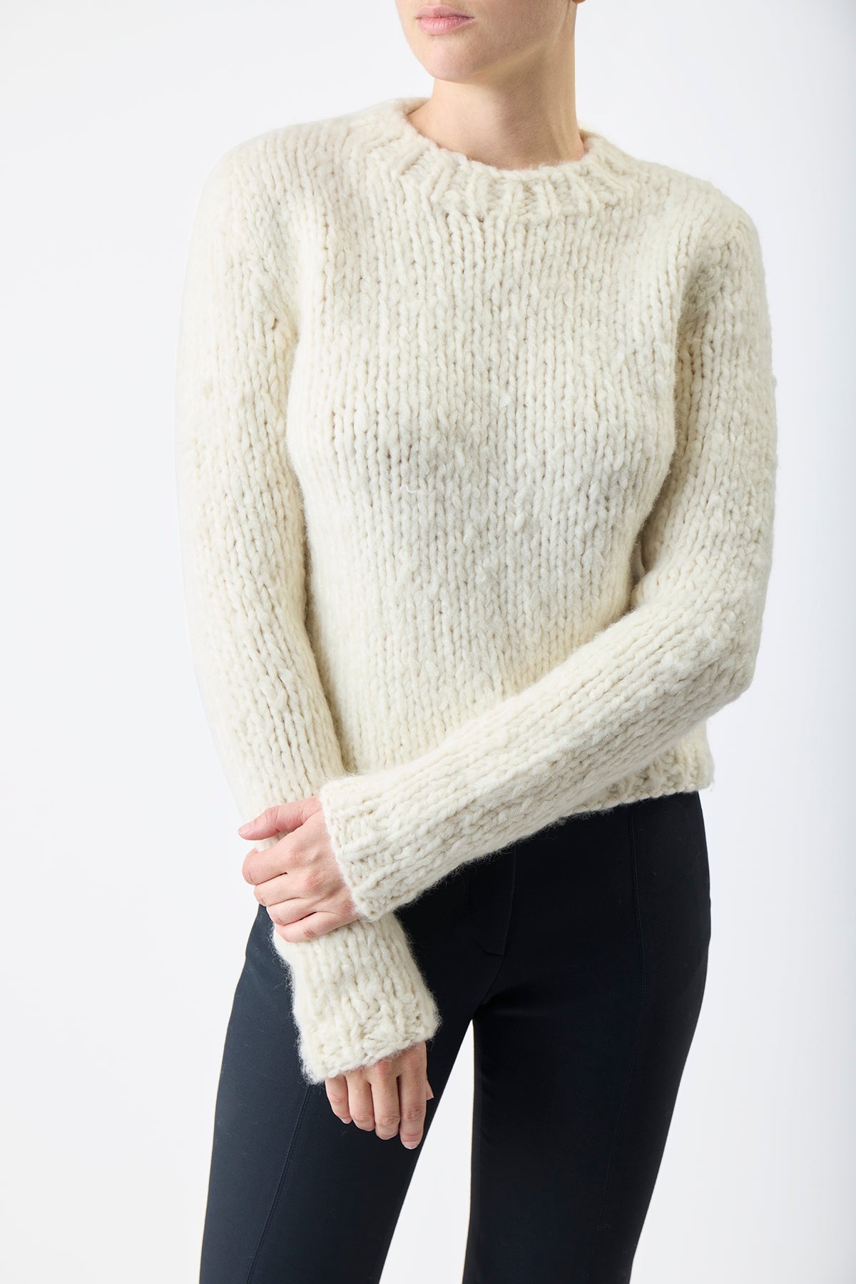 Dalton Sweater in Ivory Welfat Cashmere - 5