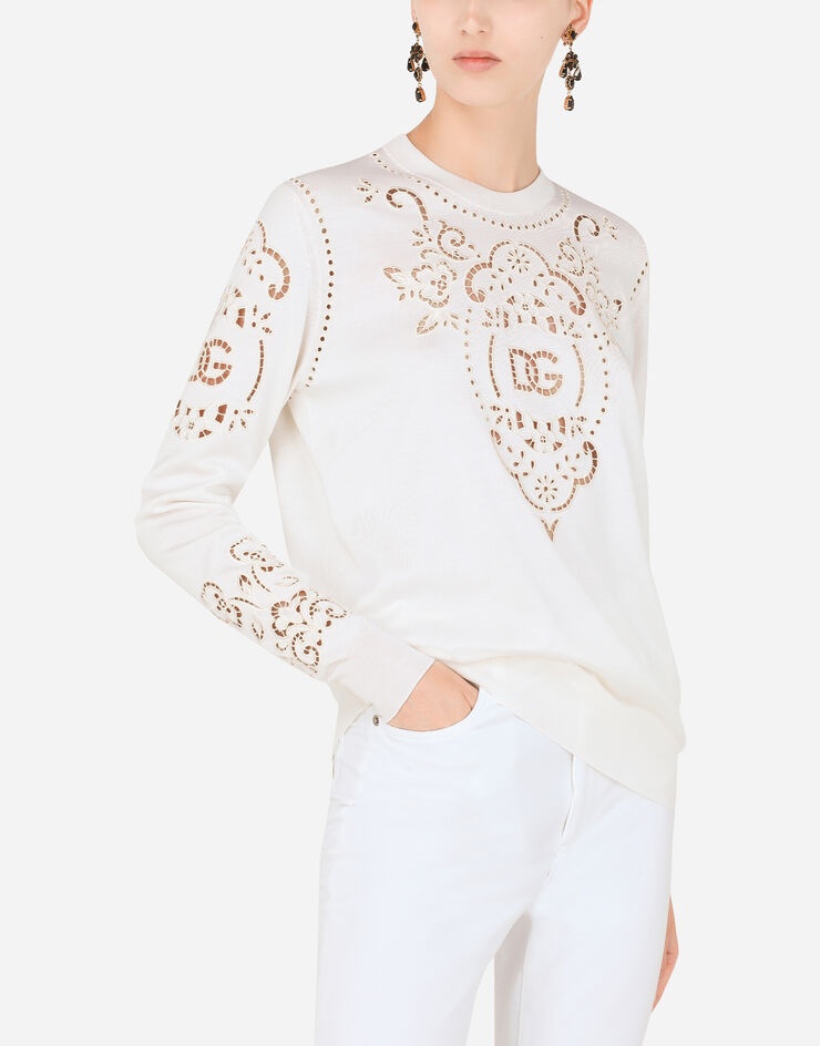 Silk sweater with DG openwork embroidery - 4