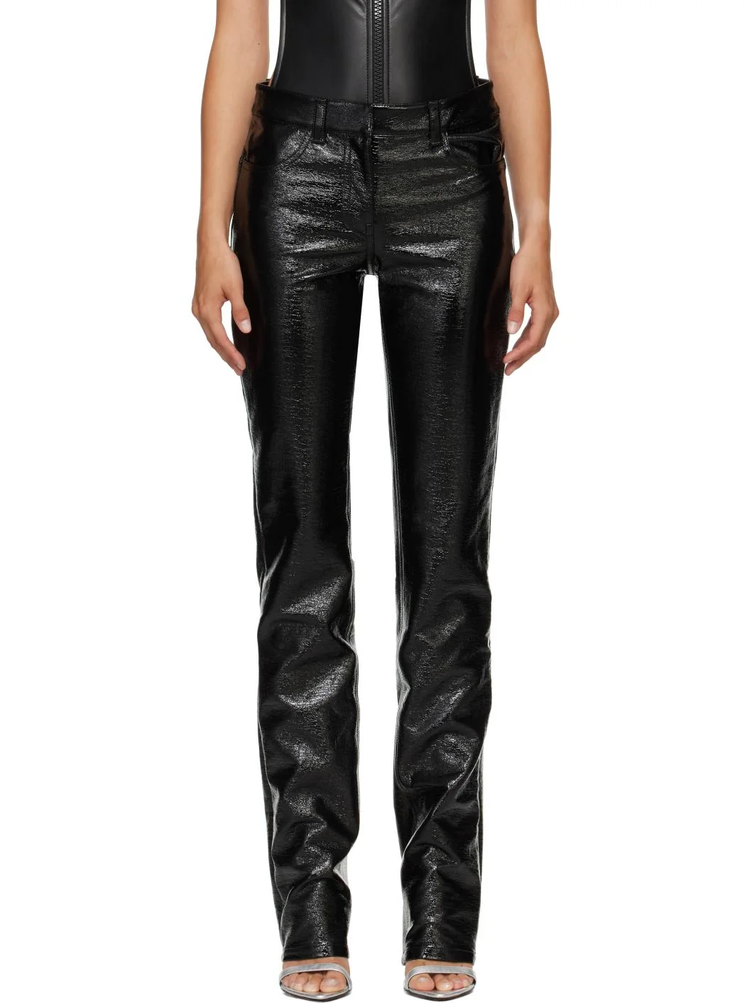 Black Vinyl Straight Trousers - 1
