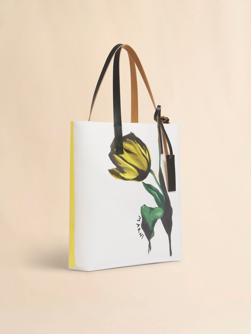 WHITE AND YELLOW FABRIC TRIBECA TOTE WITH TULIP PRINT - 6