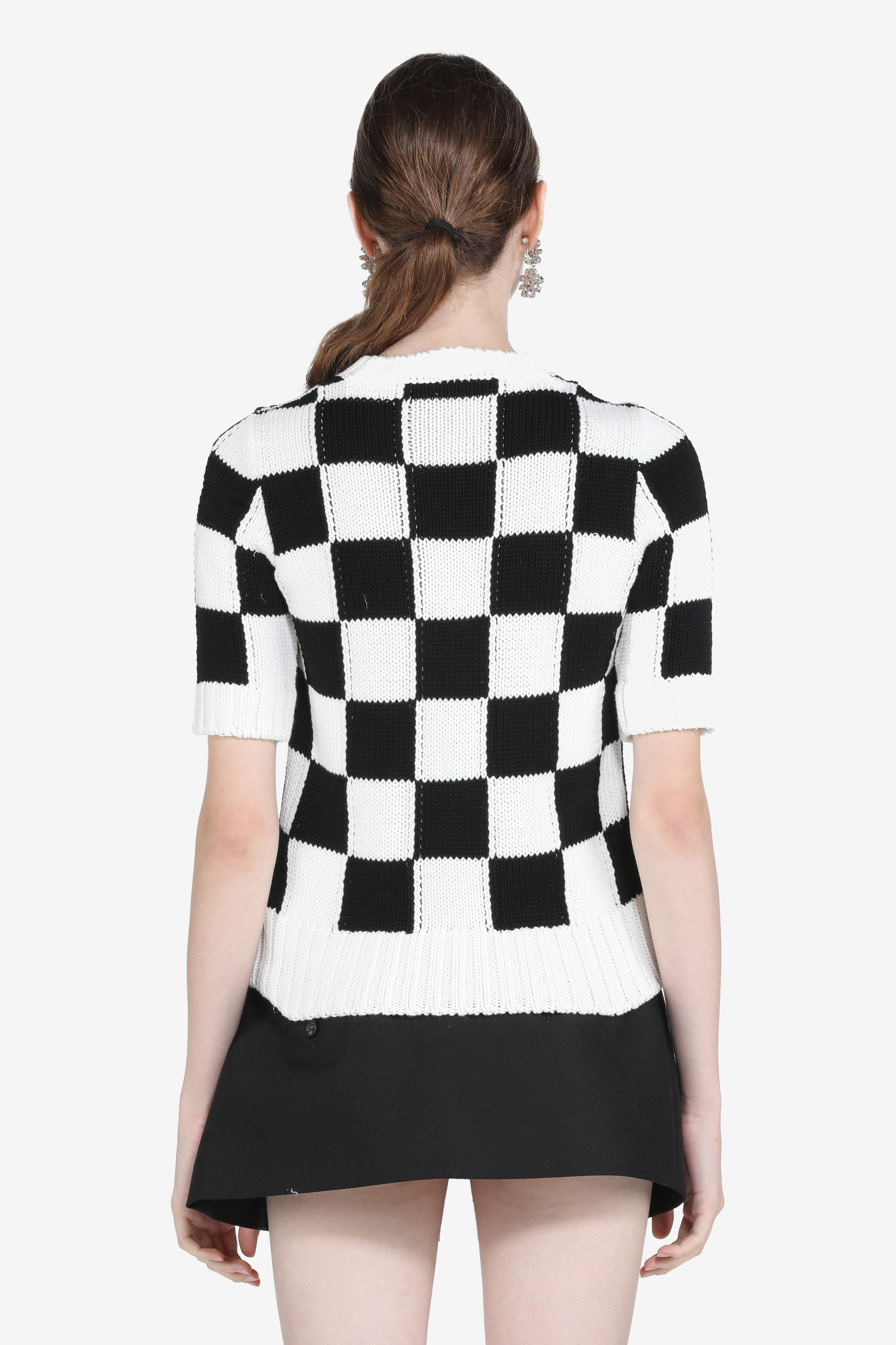 CHECKERED CREW-NECK KNIT TOP - 2