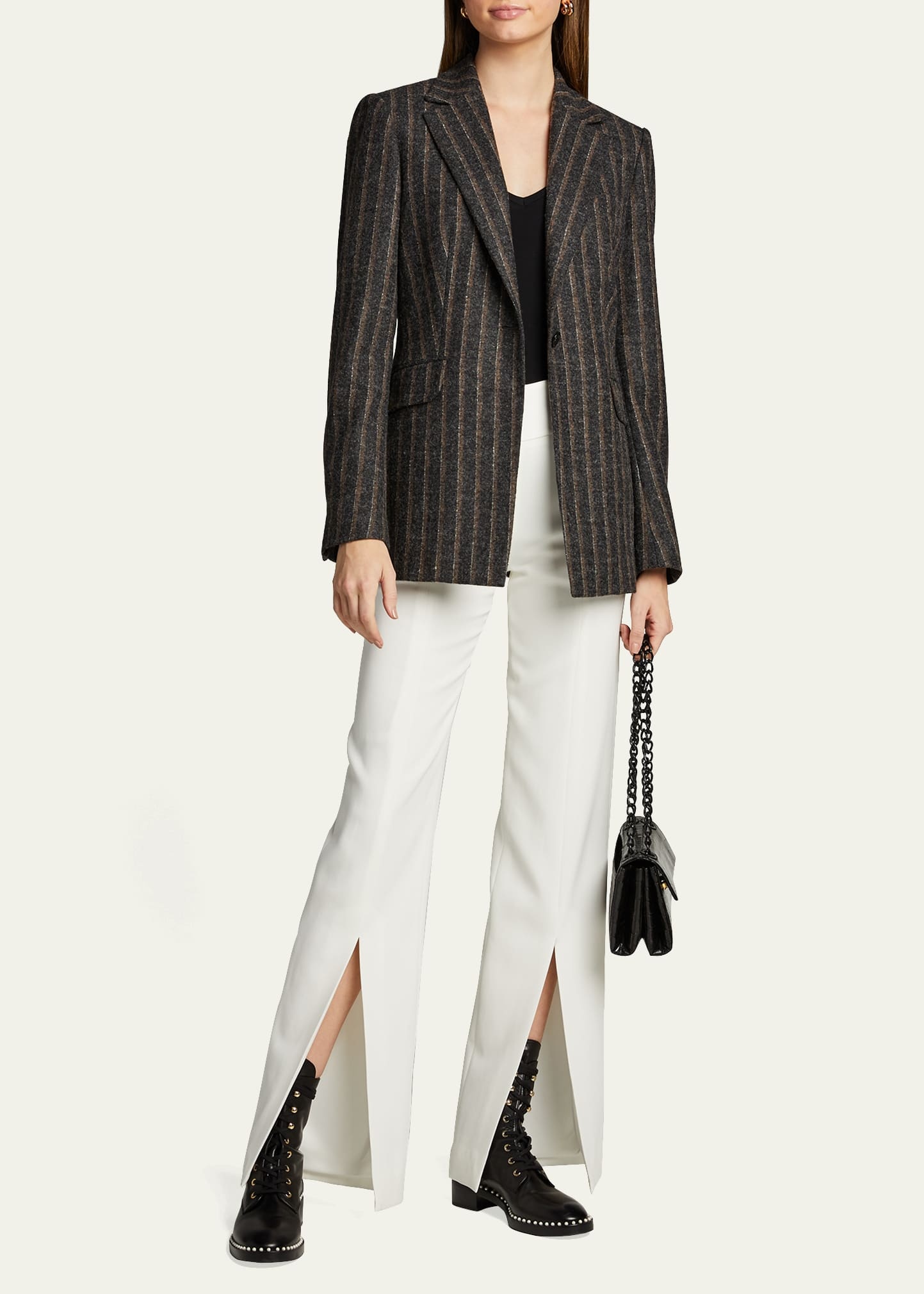 Satin-Combo Front-Slit Pants - 2