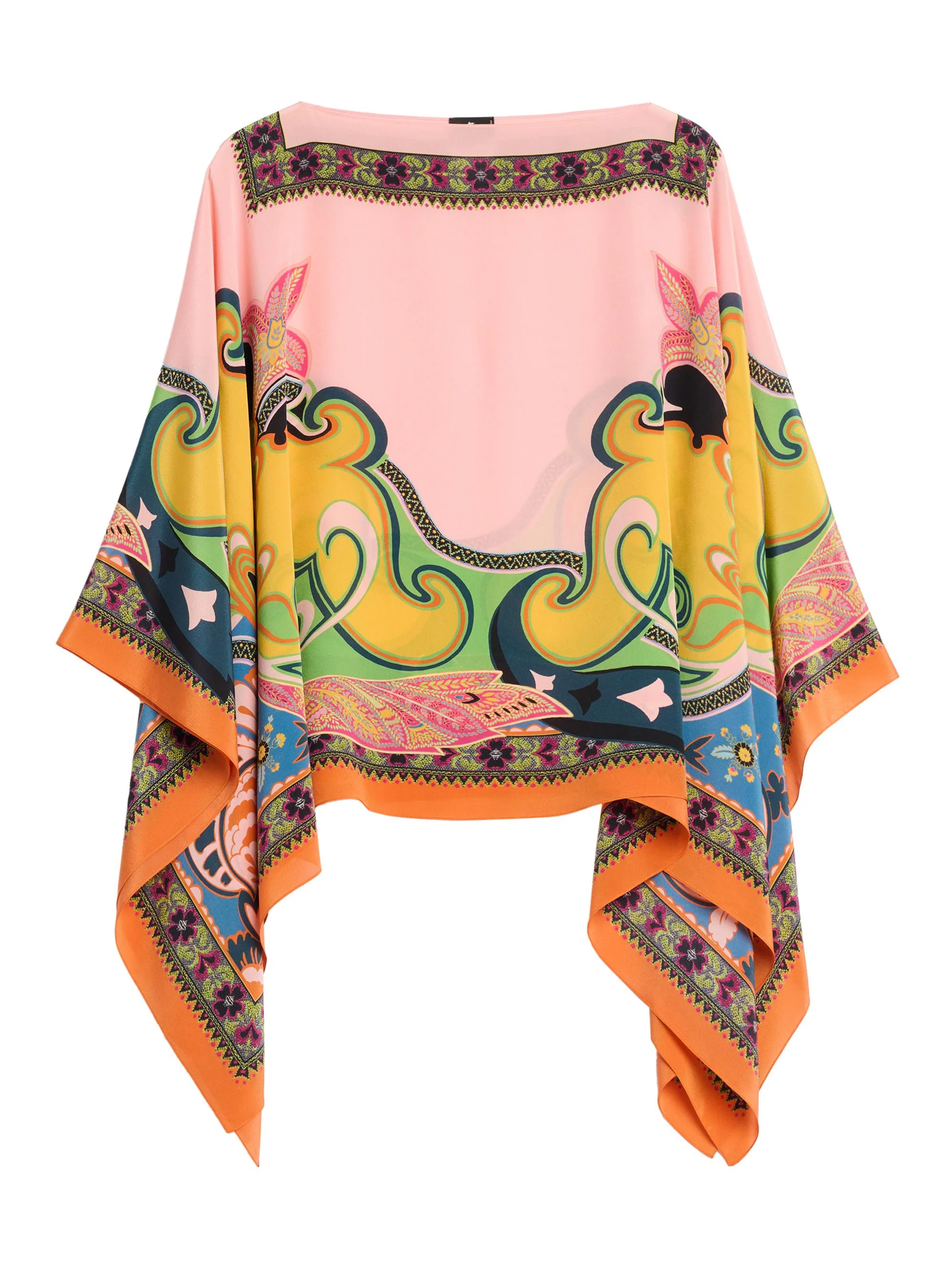 Women's Printed Silk Poncho - Printed Pink Base - 1