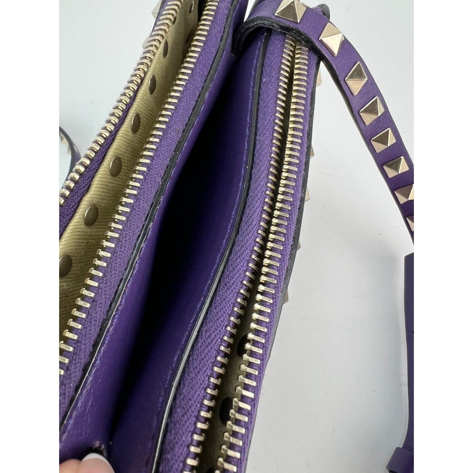 Valentino Rockstud Double Zip Purple Leather Crossbody Bag - 6