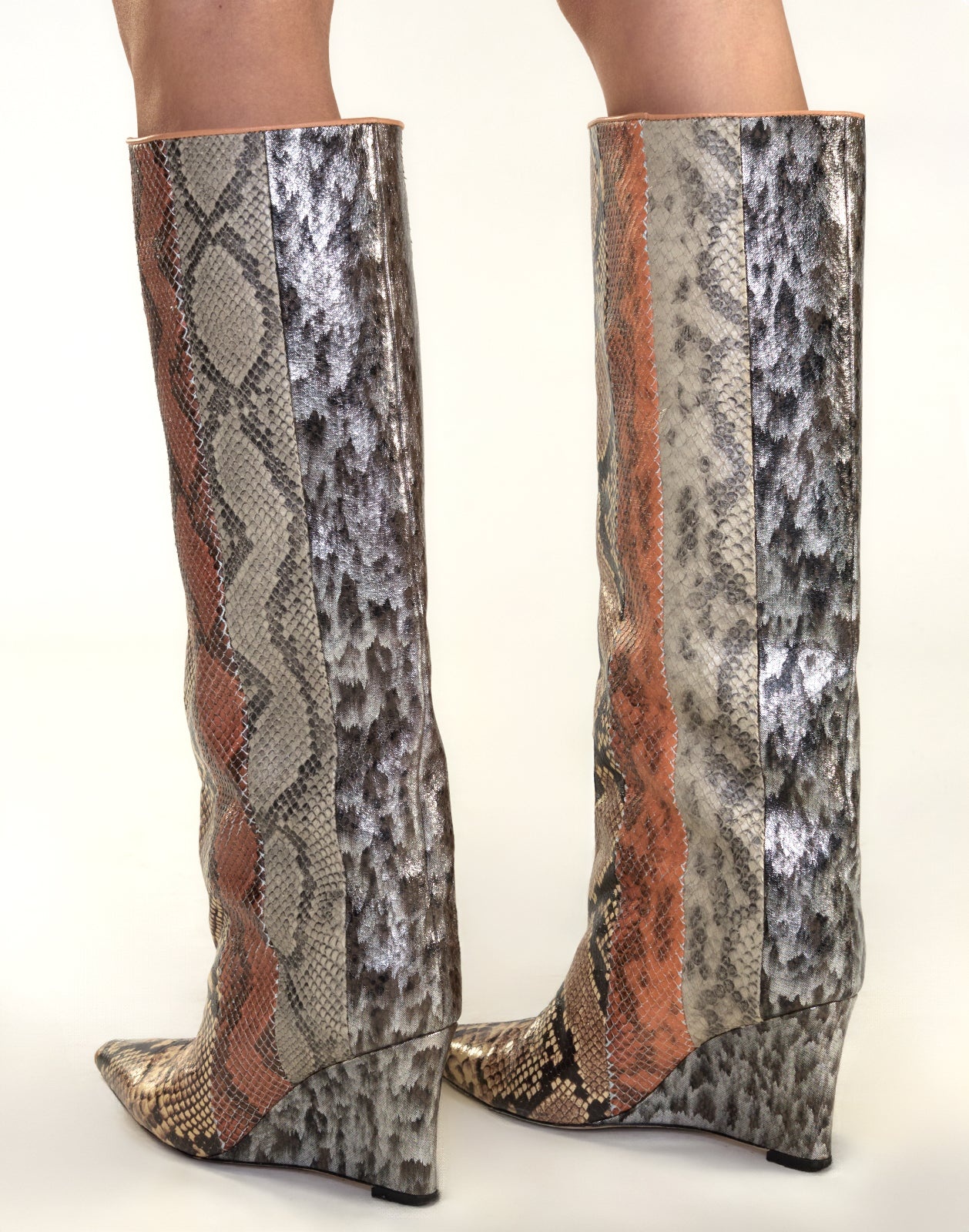 Embossed Leather Wedge Boot - 2