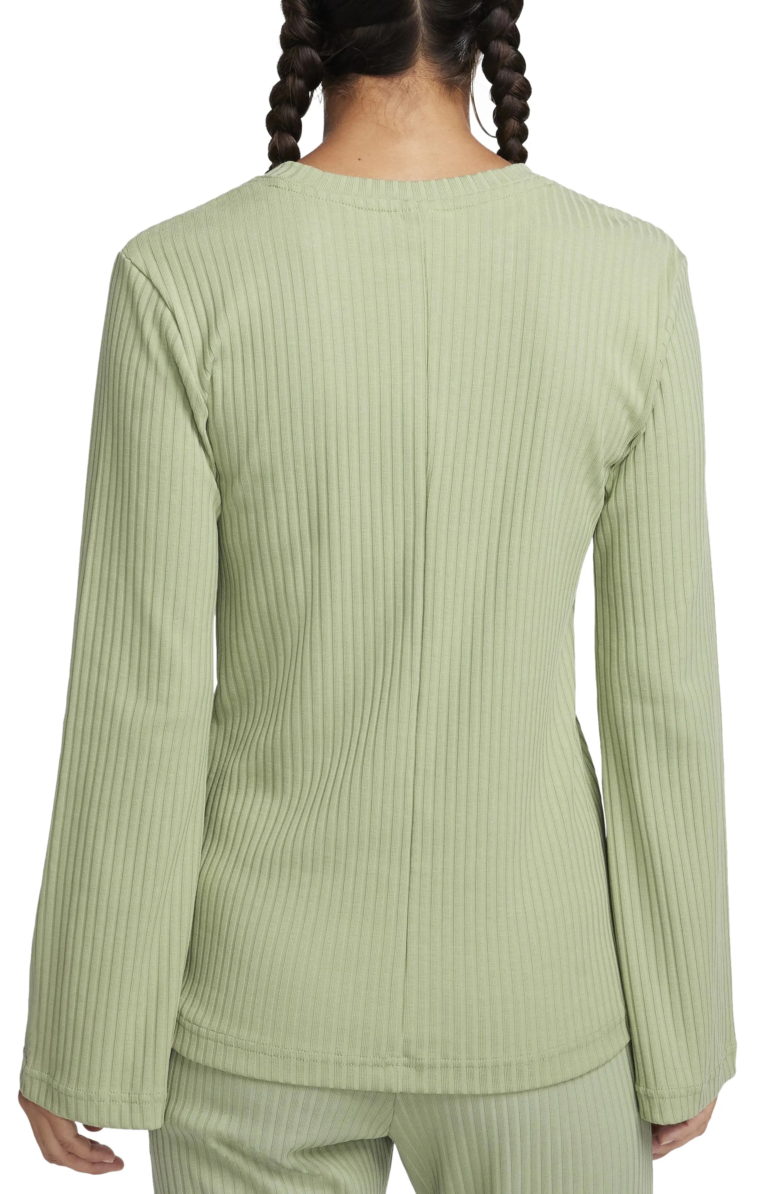 Sportswear Rib Jersey Long Sleeve V-Neck Top in Oil Green/Black - 2