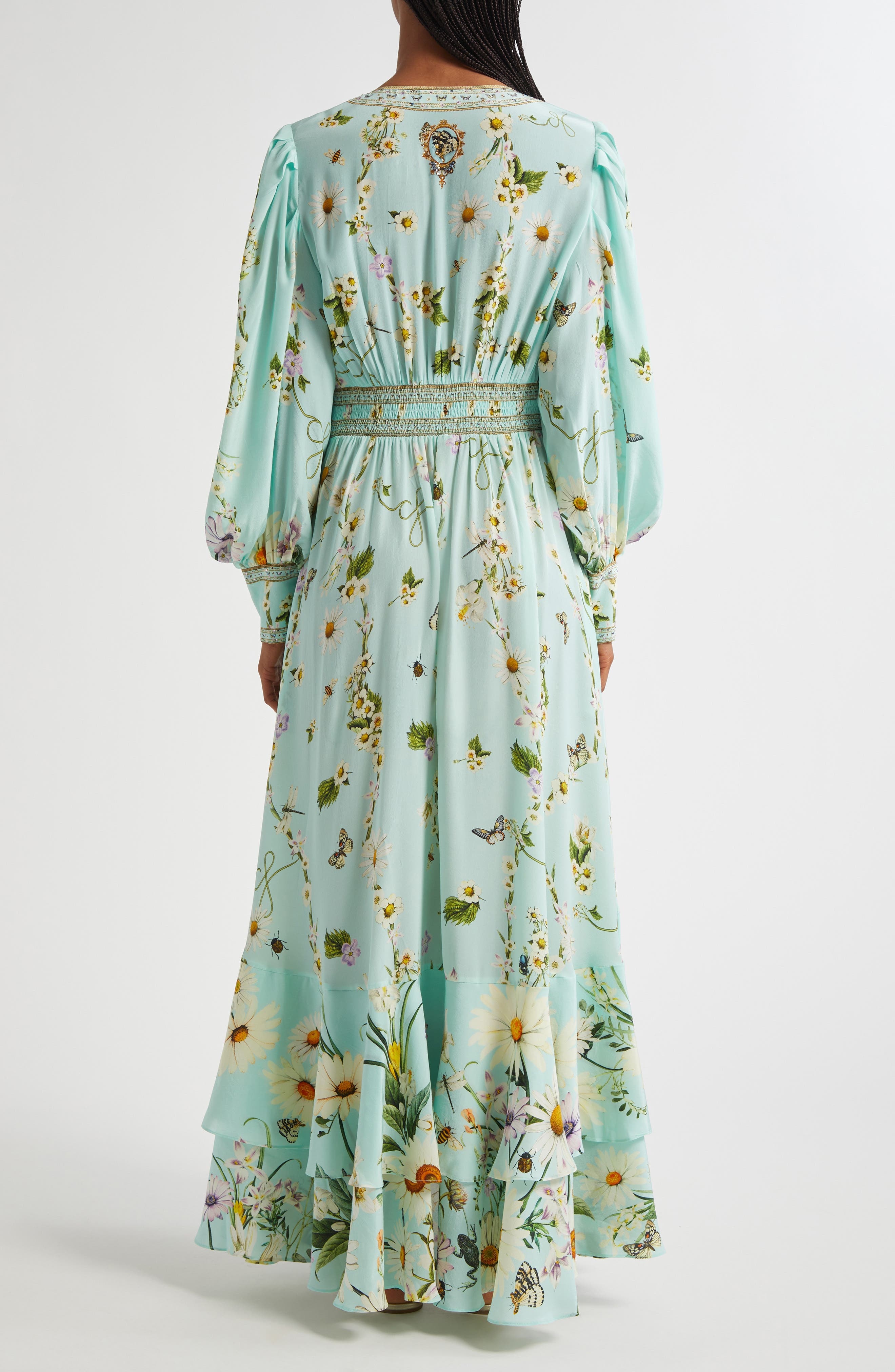 Camilla Floral Freefall Plunge Neck Long Sleeve Silk Crepe Maxi Dress at Nordstrom - 2