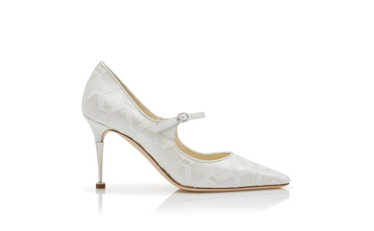 White Mesh Mary Jane Pumps - 1