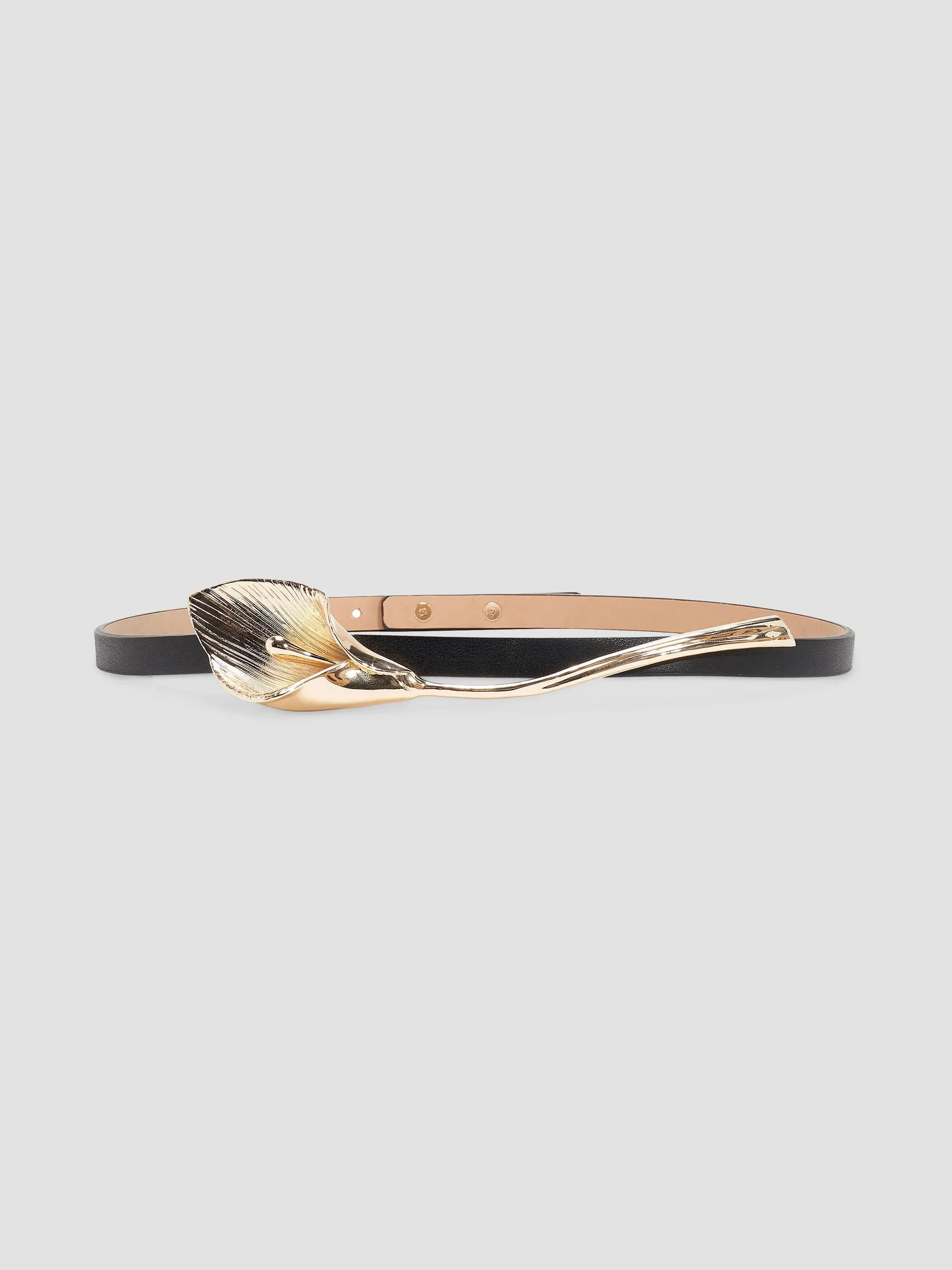 Women's Calla Lily Leather Belt - Black - 1
