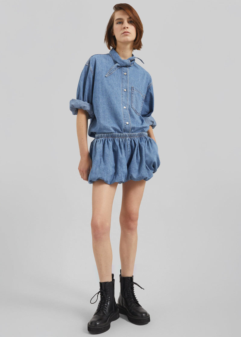 Varzy Denim Bubble-Hem Shorts - Medium Wash 5