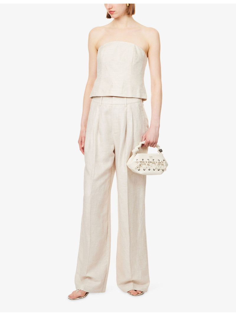GOOD AMERICAN Wide-Leg Pressed-Pleat Linen Trousers outlook