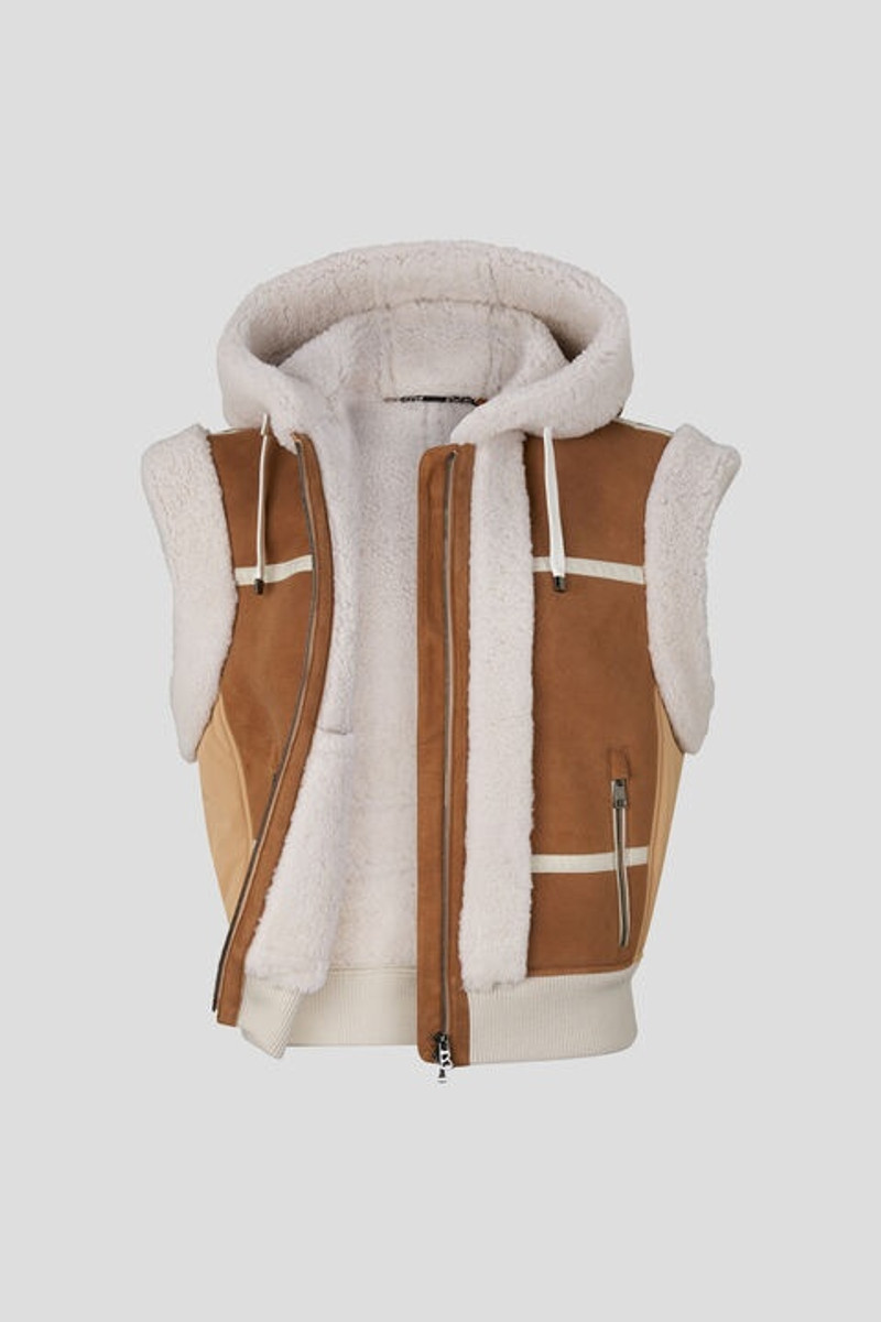 Feli Lambskin waistcoat in Camel/Off-white 7