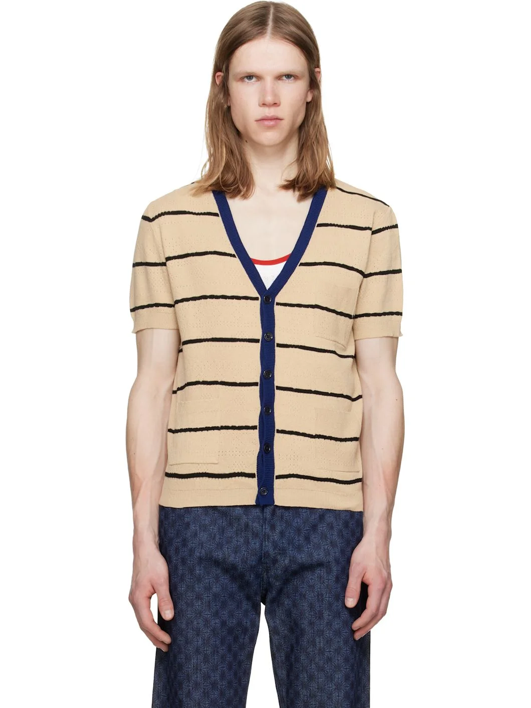 Beige Short Sleeve Tee Cardigan - 1