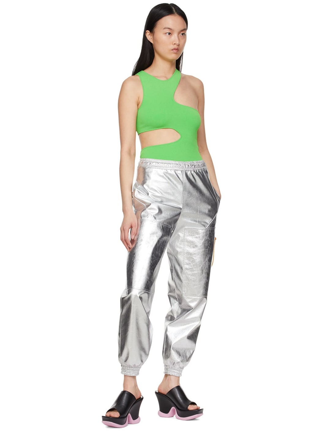 Green Viscose Cut-Out Tank Top - 4