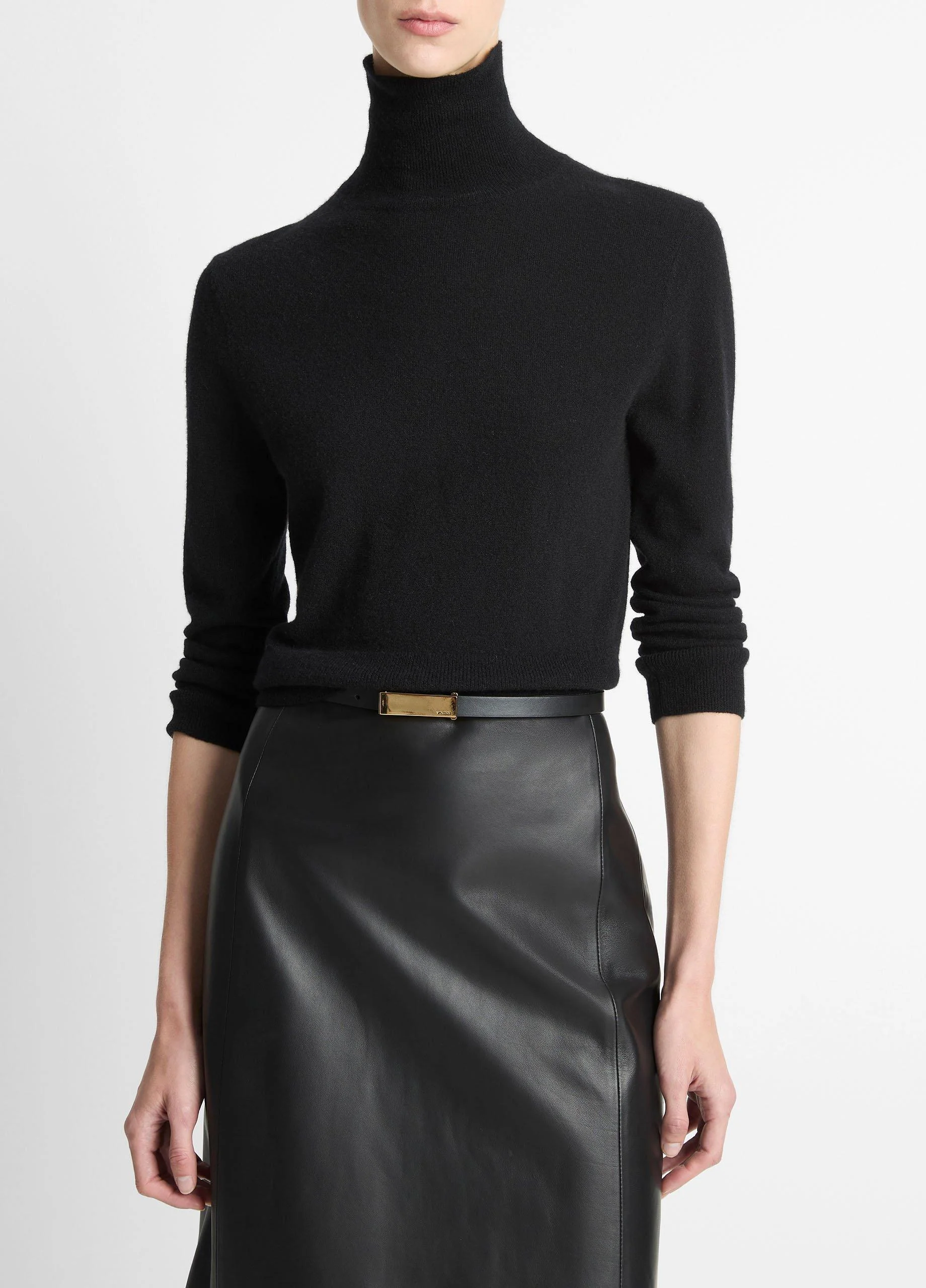Cashmere-Silk Three-Quarter-Sleeve Mock-Neck Sweater - 1