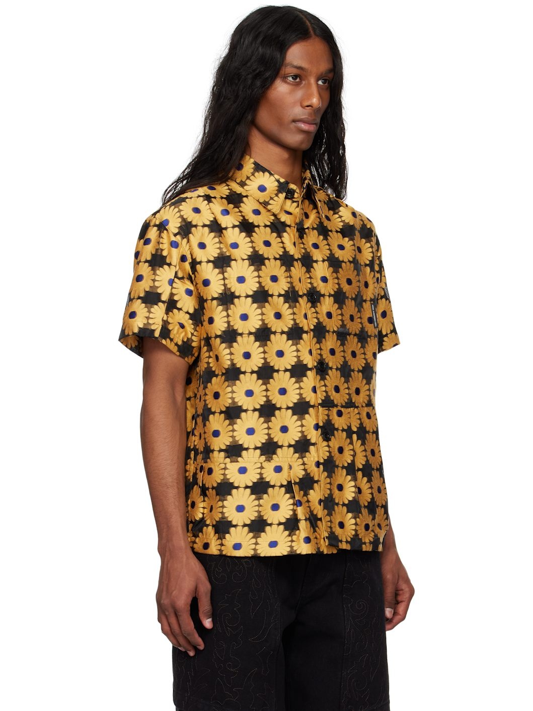 Yellow & Black Sheer Flower Shirt - 2