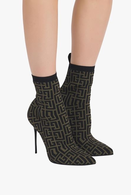 Bicolor stretch knit Skye ankle boots with Balmain monogram - 7