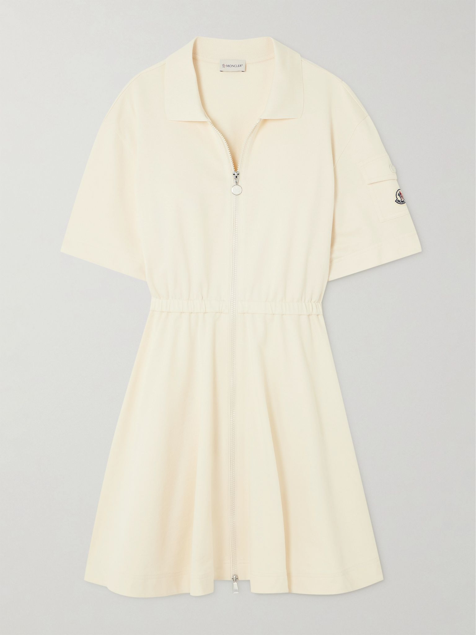 Pleated cotton-piqué mini shirt dress Ecru - 1