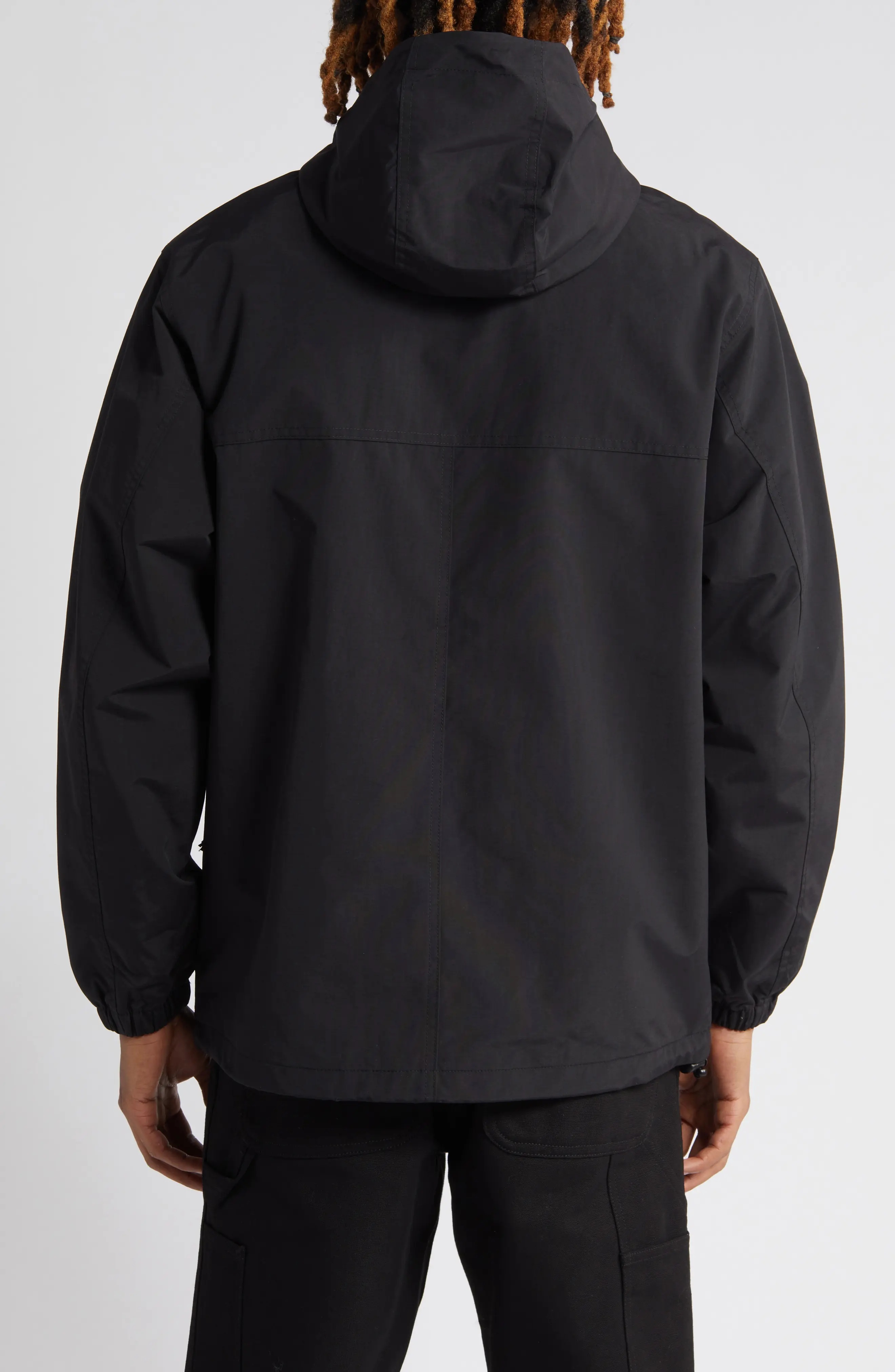 Hooded Nylon Quarter Zip Pullover in Black /White - 2