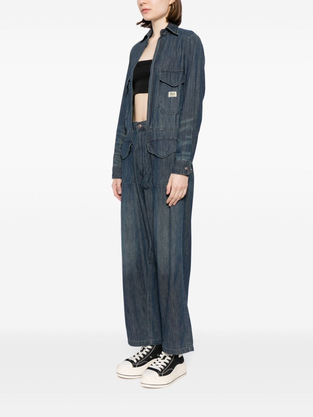 open-front denim jumpsuit - 3