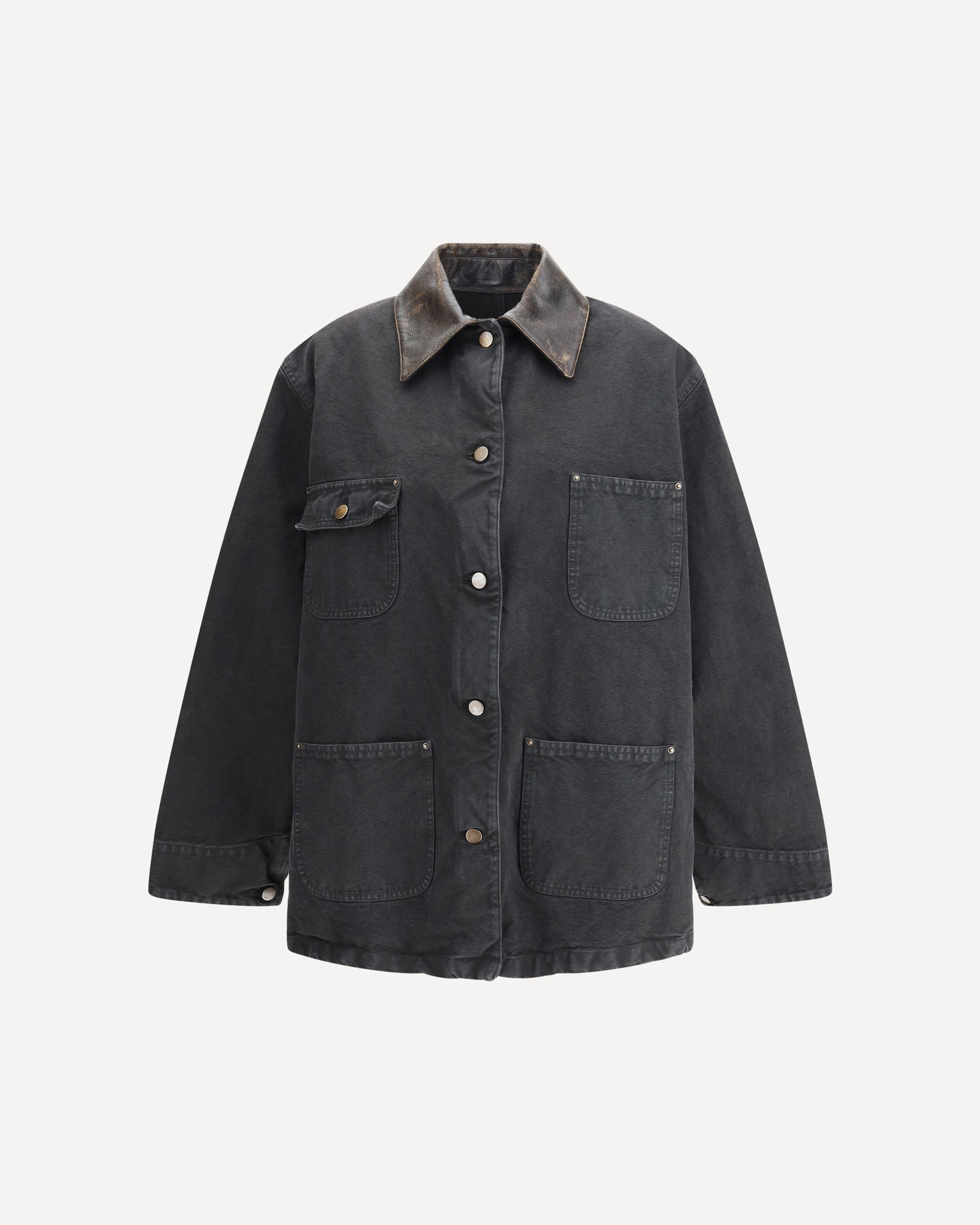 Denim Jacket with leather collar - 1