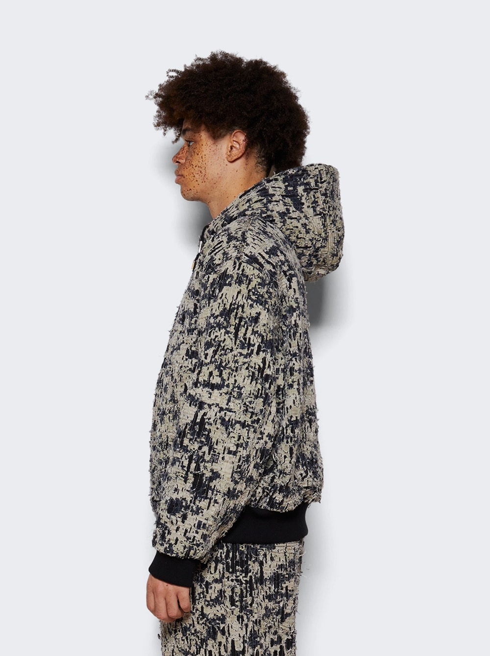 Lined Denim Hoodie Beige and Black - 4
