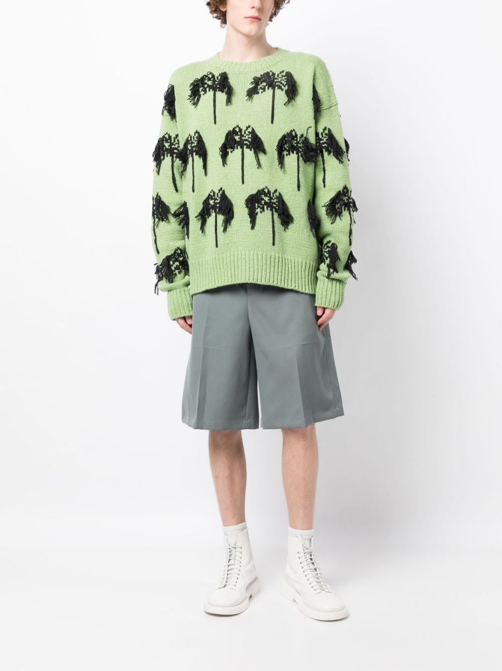 Intarsia fringed cotton-blend jumper - 2
