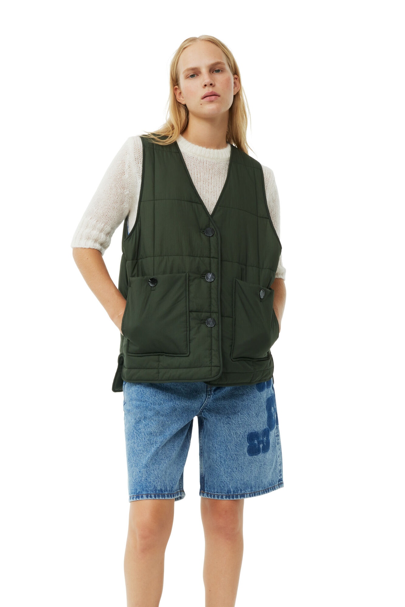 GREEN QUILT BOXY VEST - 3
