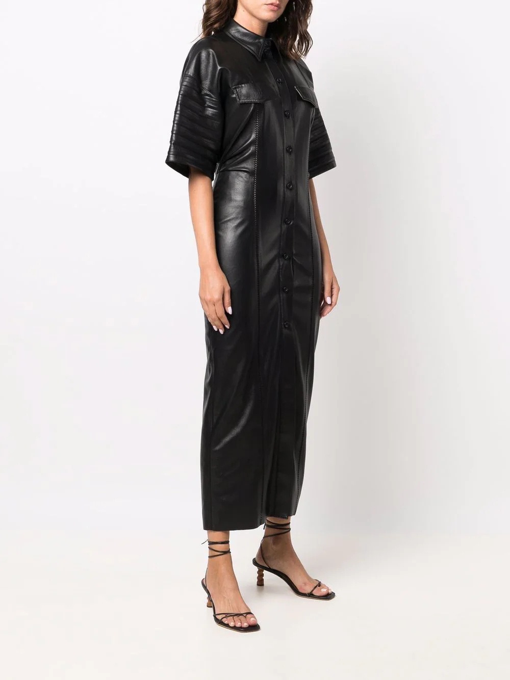 faux-leather fitted shirt dress - 3