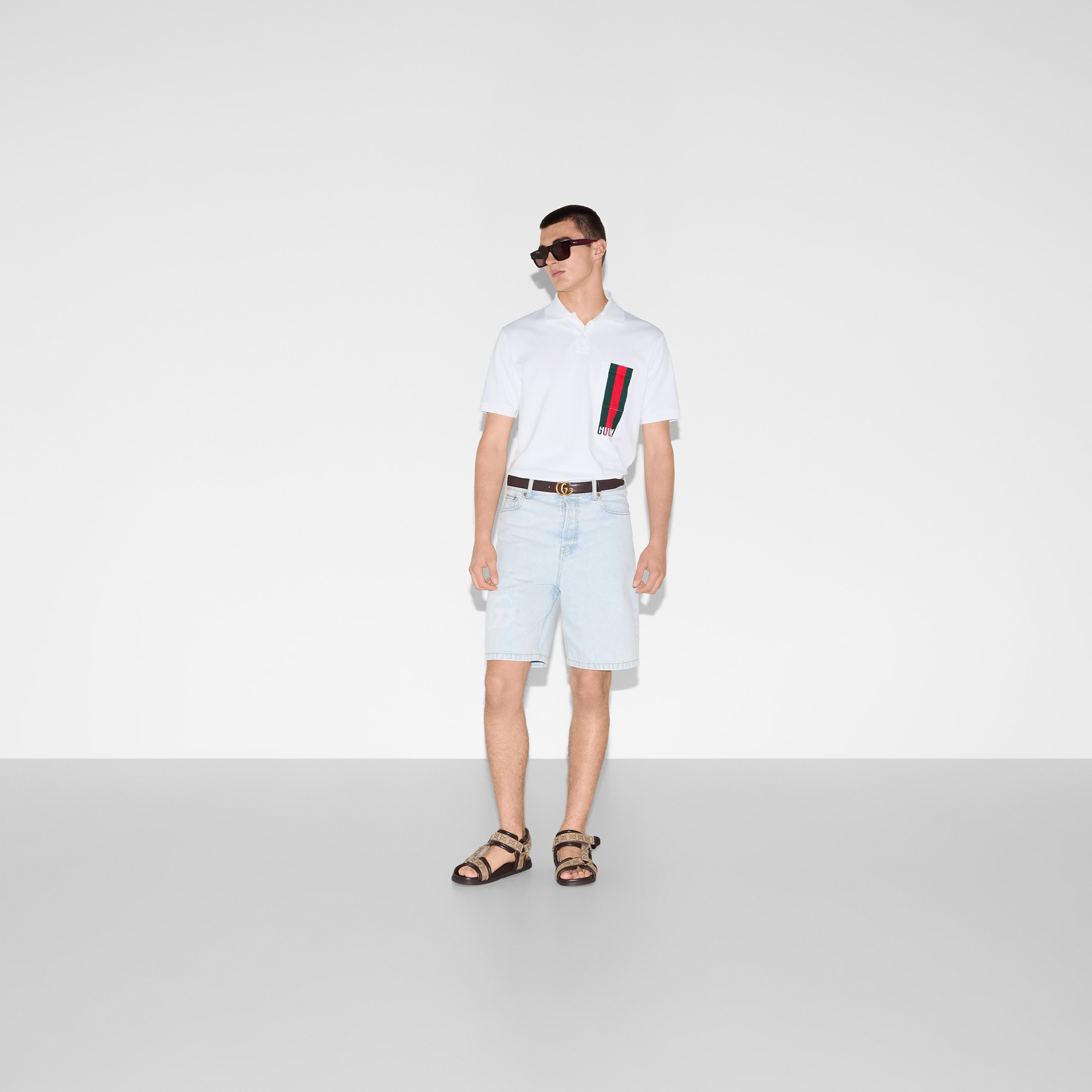 Cotton piquet polo shirt with print - 2