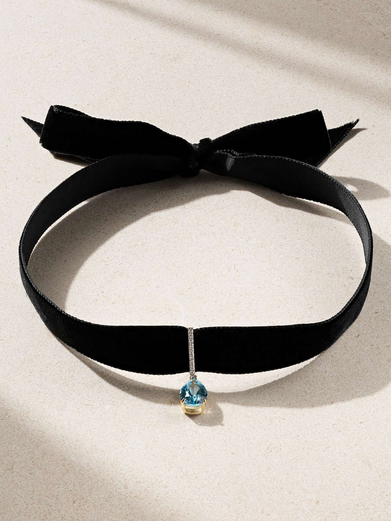 14-karat gold, velvet, topaz and diamond choker - 1