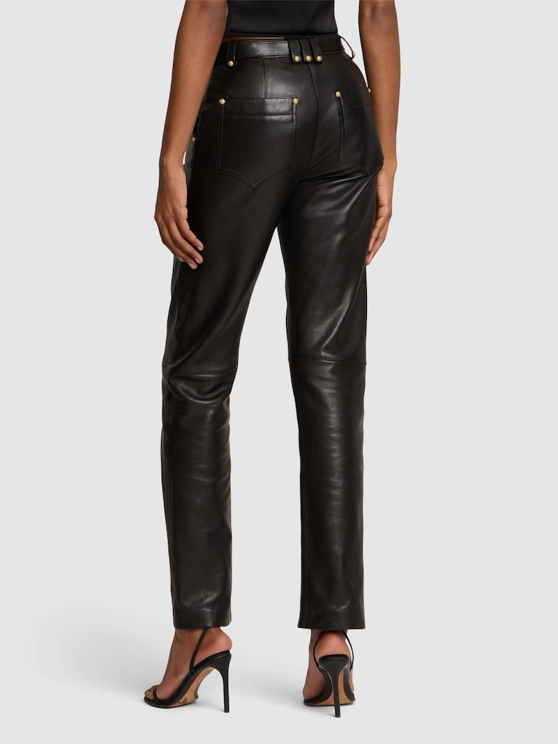 Belted leather straight pants - 3