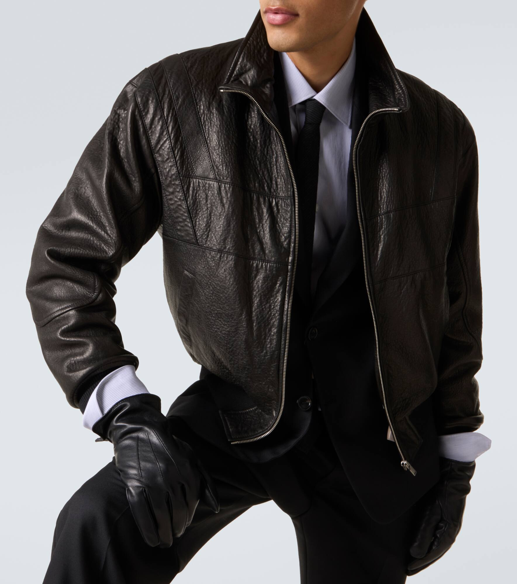 Leather bomber jacket - 5