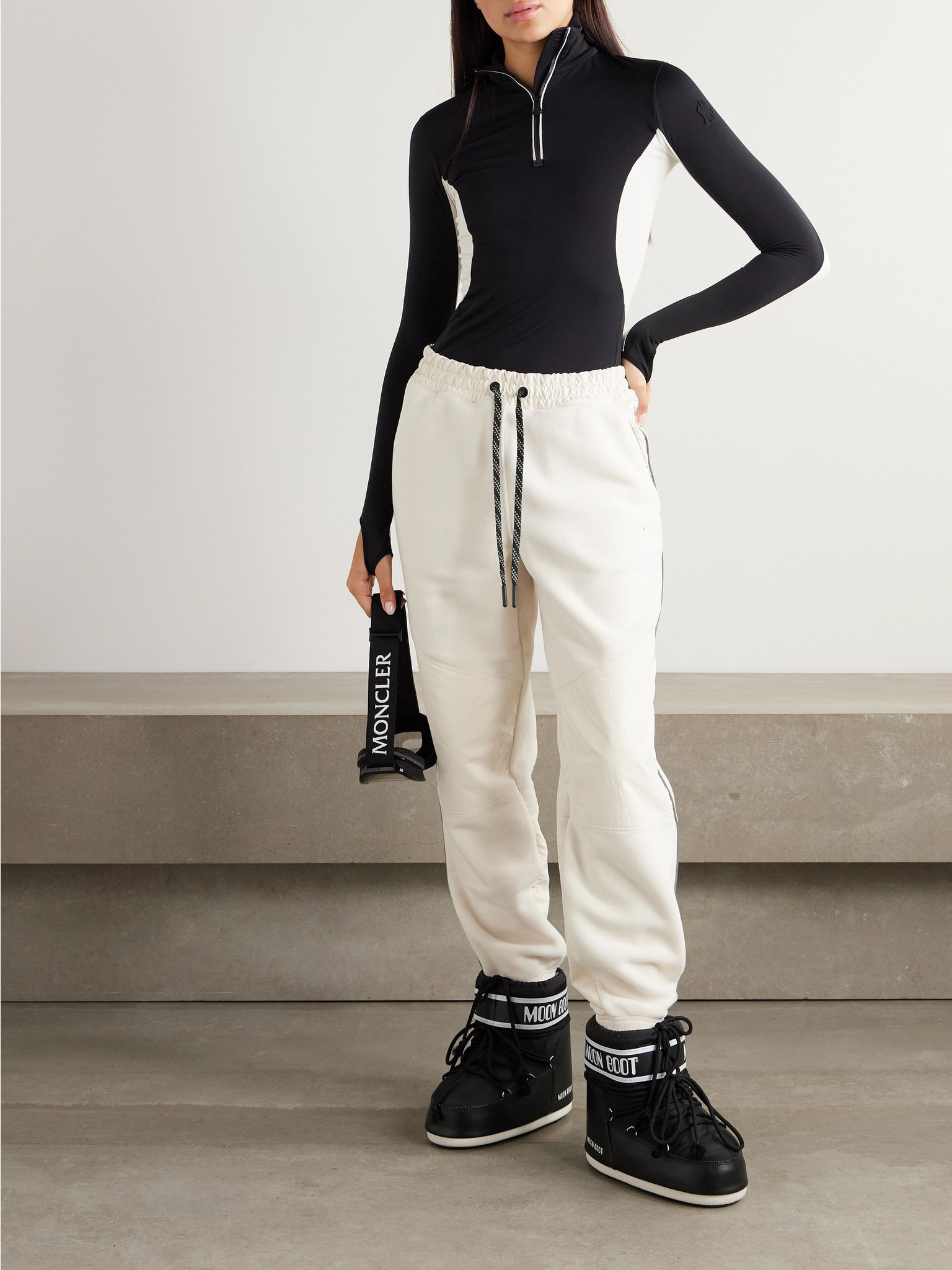 Shell-paneled fleece tapered sweatpants Cream - 2