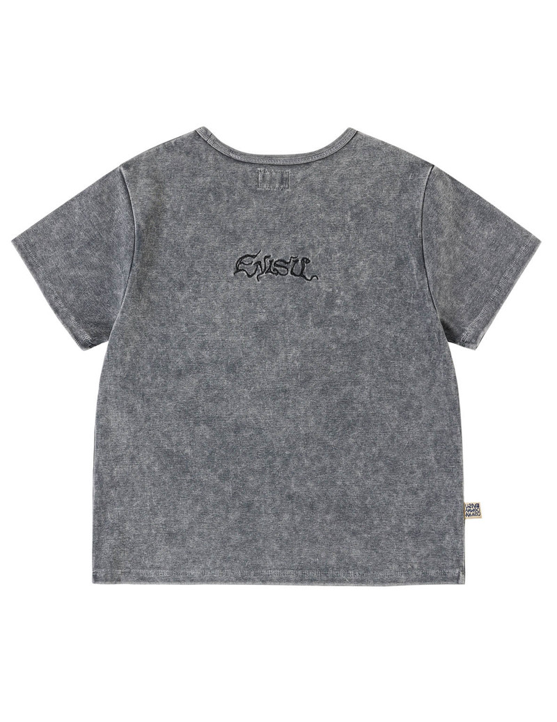 EVISU Slogan Seagull Embroidery Oil Wash T-shirt outlook