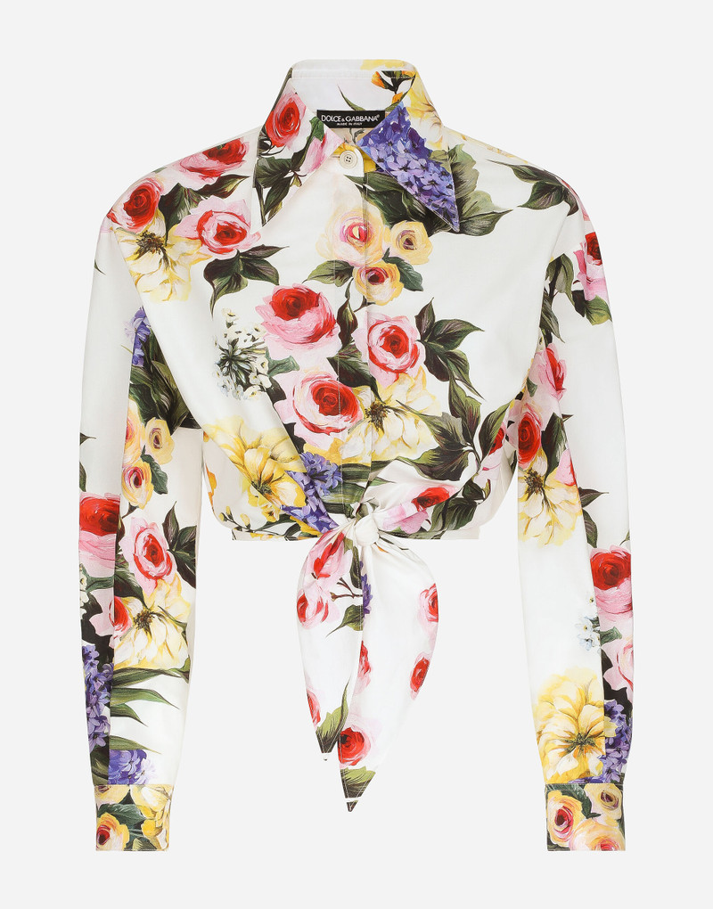 Cotton pussy-bow shirt with garden print 1