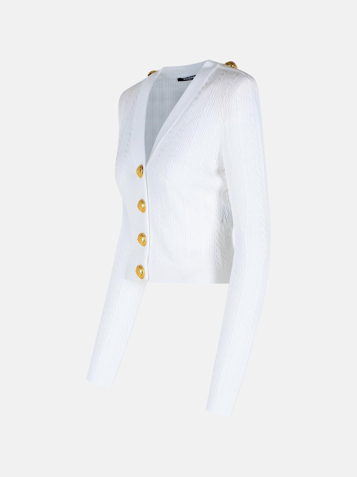 WHITE VISCOSE BLEND CARDIGAN - 2