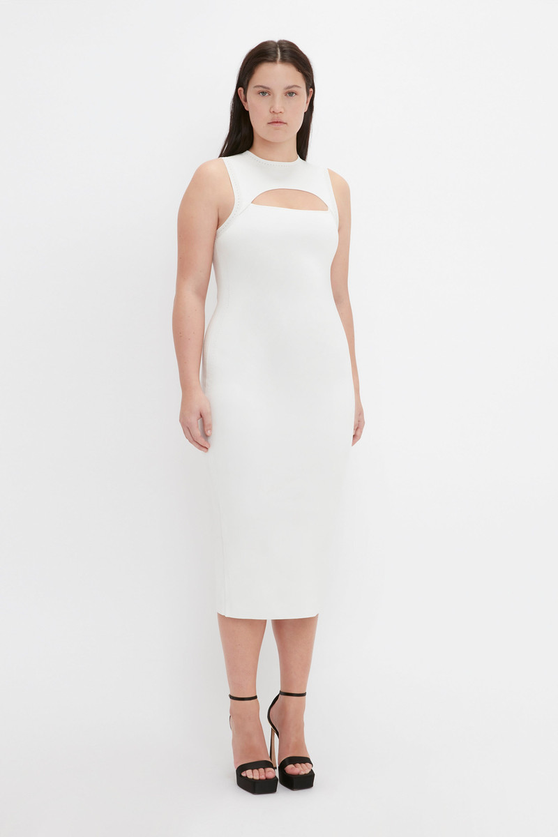 VB Body Slash Front Midi Dress In White 7