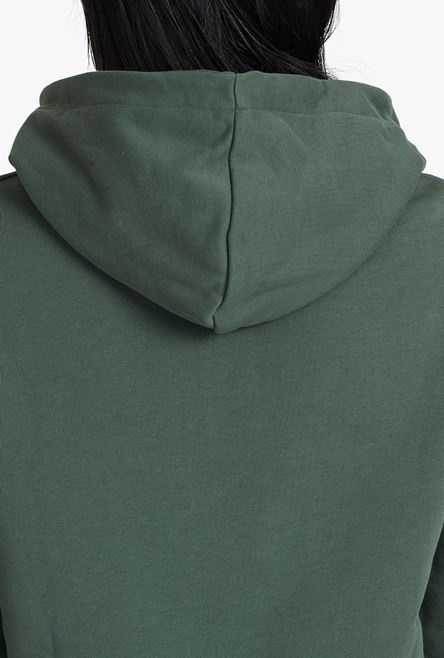 Cropped dark khaki eco-designed cotton sweatshirt with flocked white Balmain logo - 8