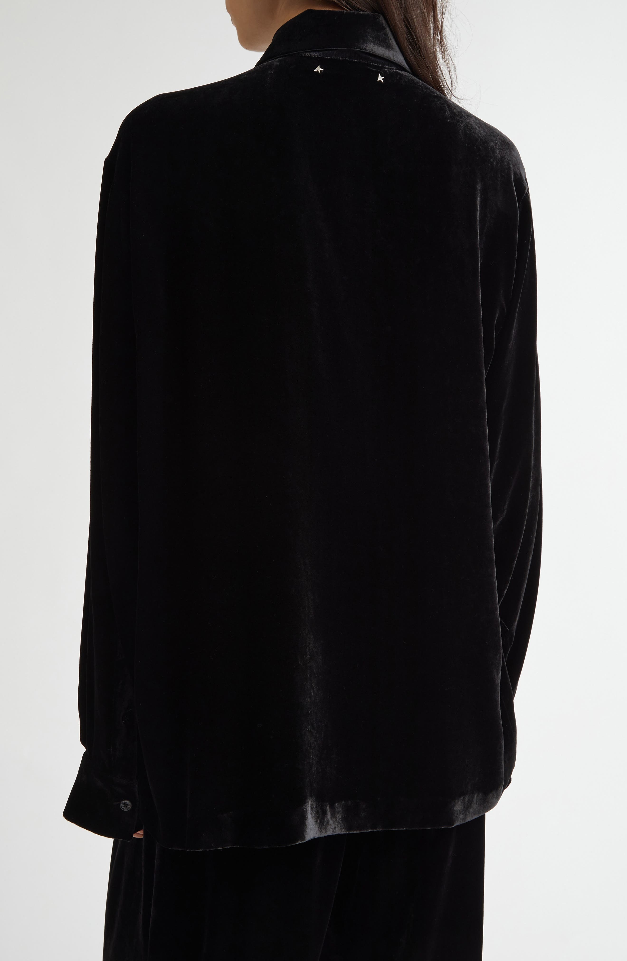 Golden Goose Journey Collection Boxy Washed Velvet Button-Up Shirt in Black at Nordstrom - 3