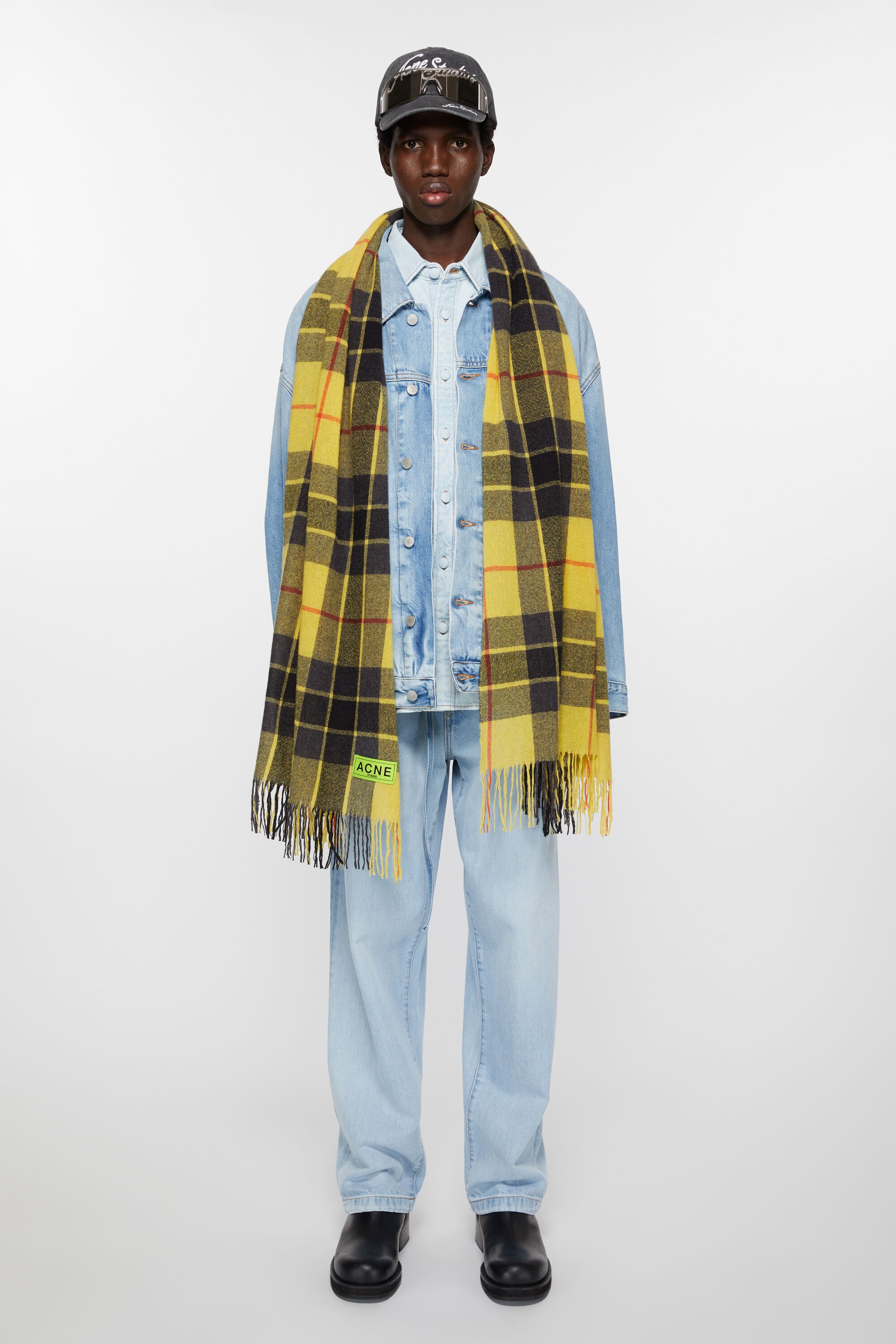 Check fringe scarf - Yellow/black - 3