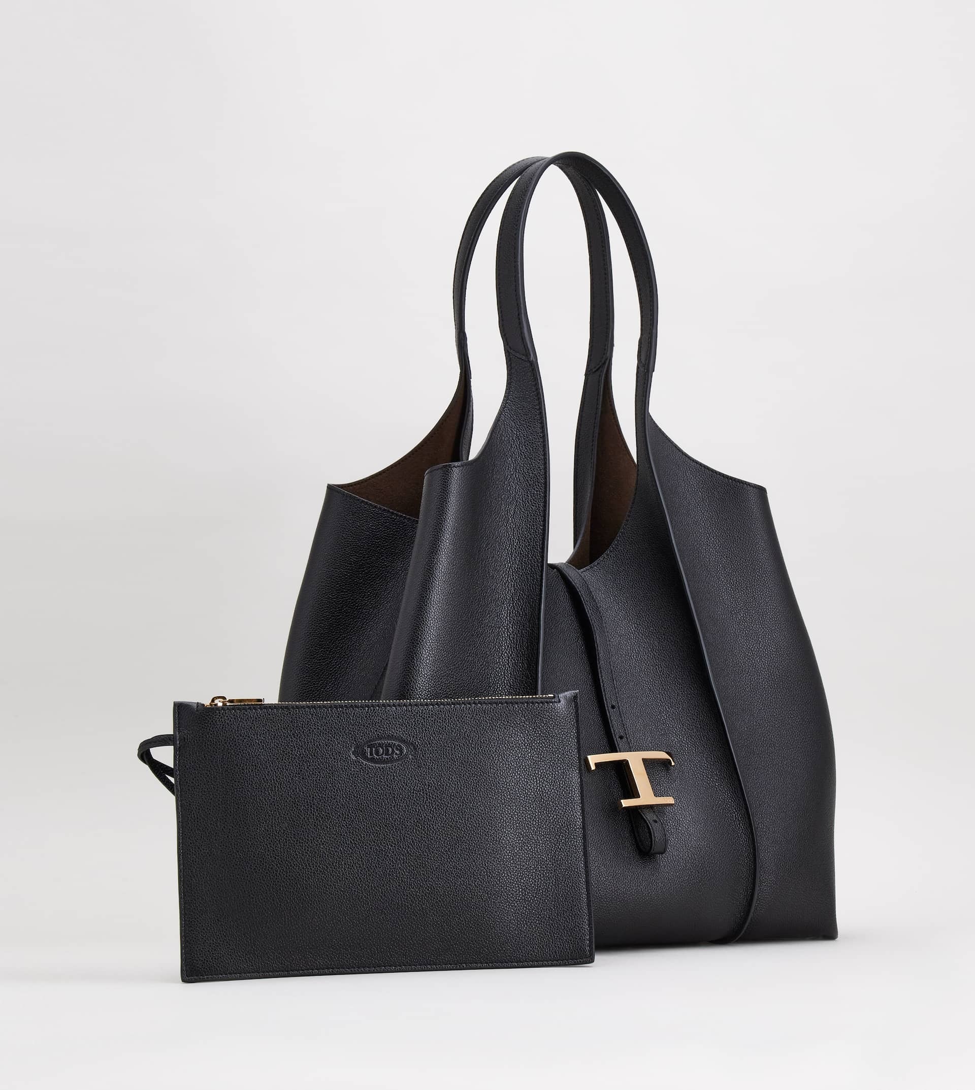 T TIMELESS SHOPPING BAG IN LEATHER MEDIUM - BLACK - 3